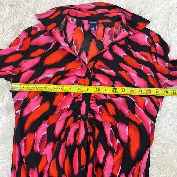 SCOOP MIDI SHIRT DRESS WITH RUCHING PINK BRUSH‎ DOT - Picture 6 of 8